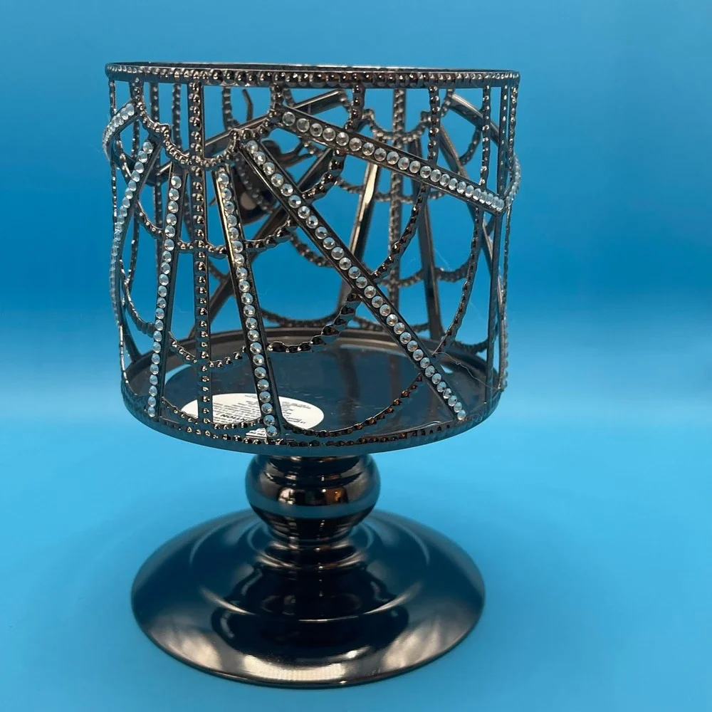 Bath Body Works Spider Web‎ Pedestal Candle Holder Black Rhinestone Halloween